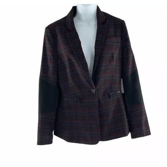 1. State Women's Glen Plaid One Button Blazer Mahogany Plaid Notch Lapel 8 New - Picture 3 of 9